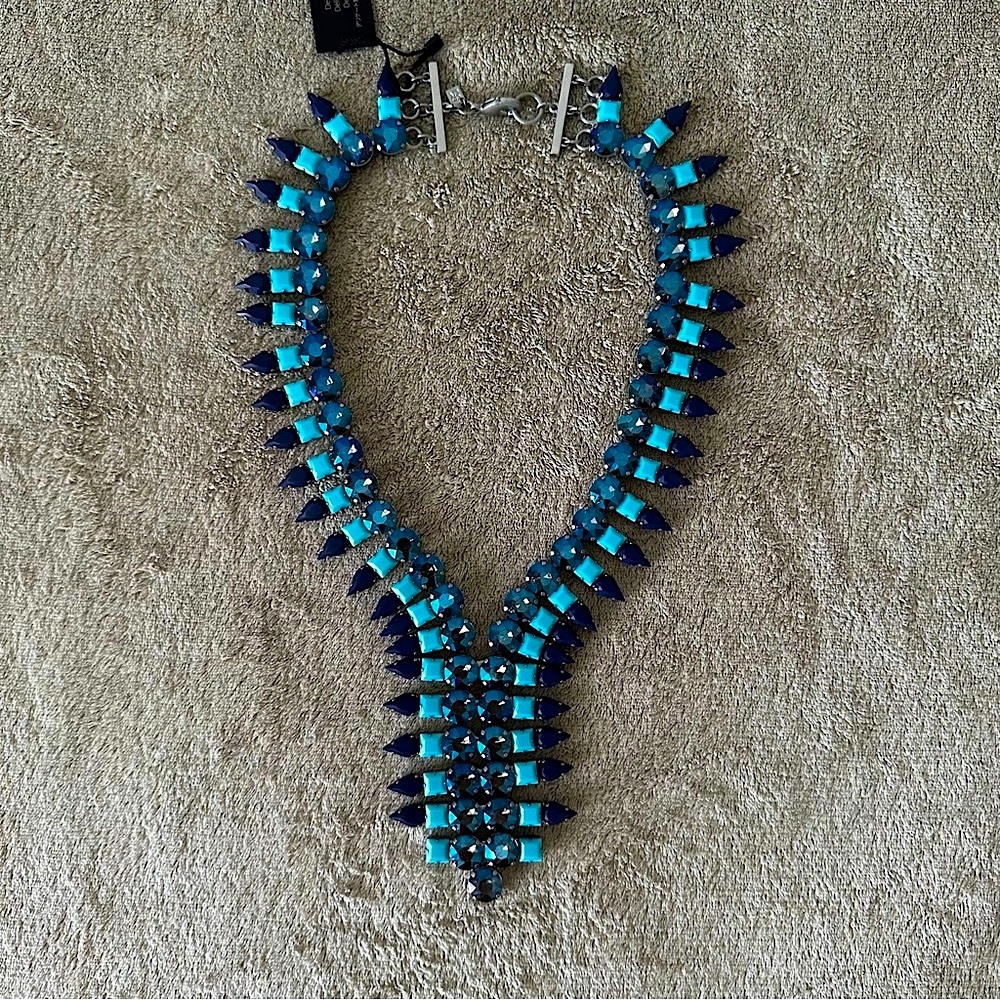 Banana Republic Blue Turquoise Rhinestone Y Statement Bib Necklace